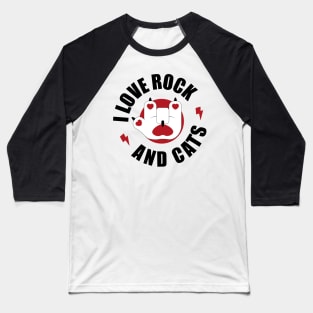 I love Rock and Roll  and Cat White Font Baseball T-Shirt